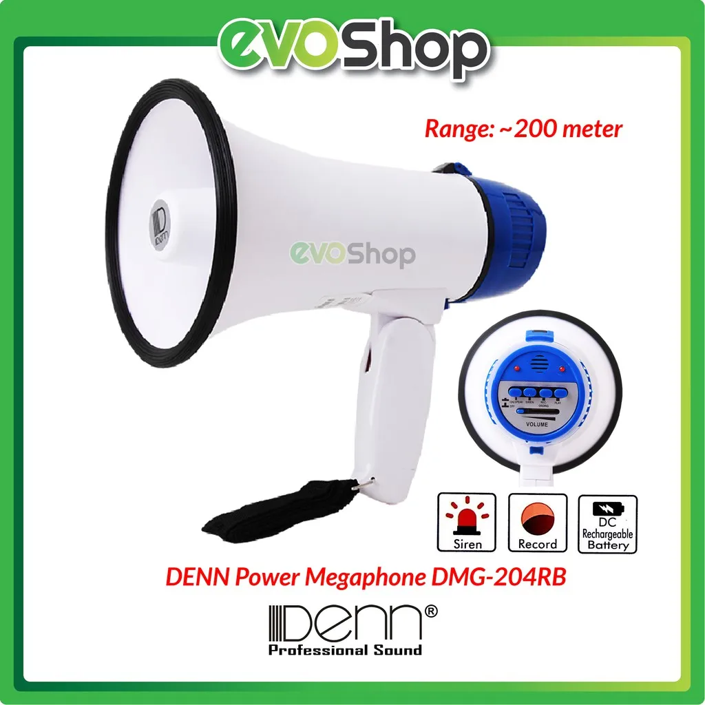 

DENN Power Megaphone Rechargeable Battery DMG-204RB (Siren / Record) / Hailer Pembesar Suara