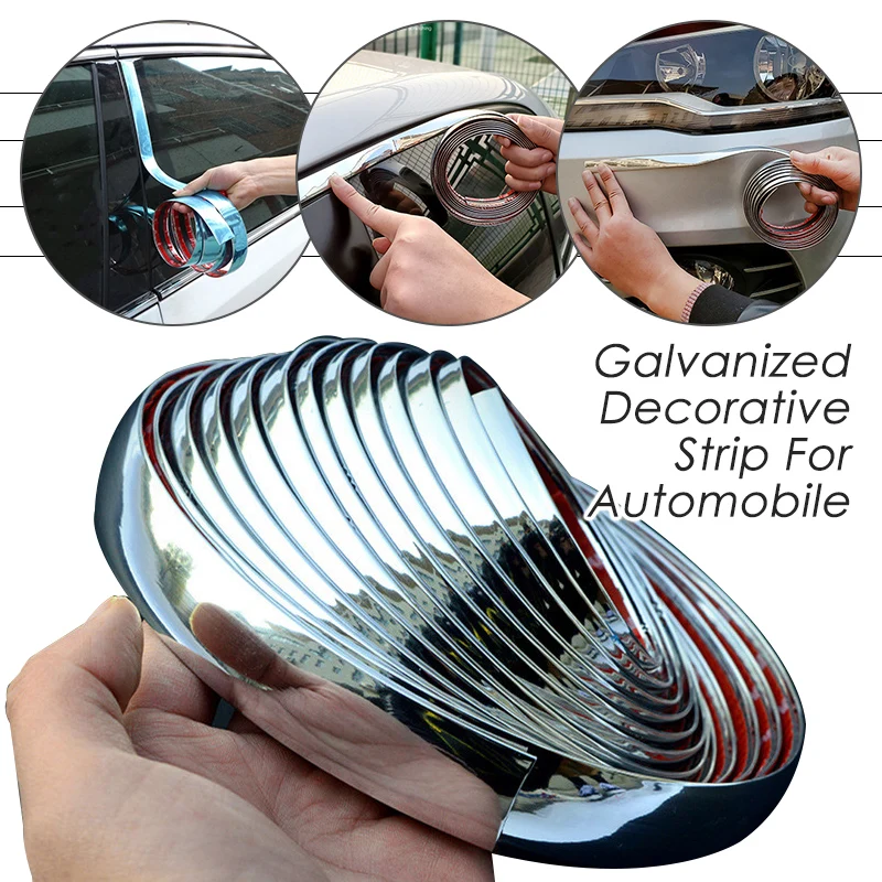 

Автомобильные хромированные декоративные полосы, яркая серебристая отделка, наклейки, внешняя часть для бампера, полосы, дверей, цельнокро...