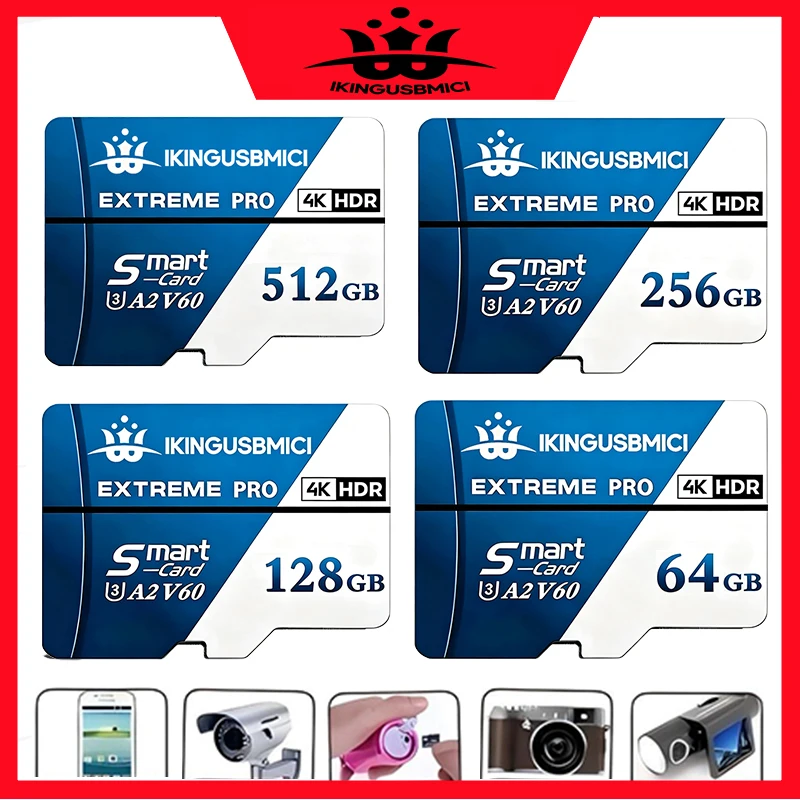 Фото Усовершенствованные карты памяти SD, TF, Micro TF SD объемом 512 ГБ, 128 ГБ, 64 ГБ, водонепроницаемые, устойчивые к рентгеновскому излучению, U3, для камер, смартфонов, ПК №1
