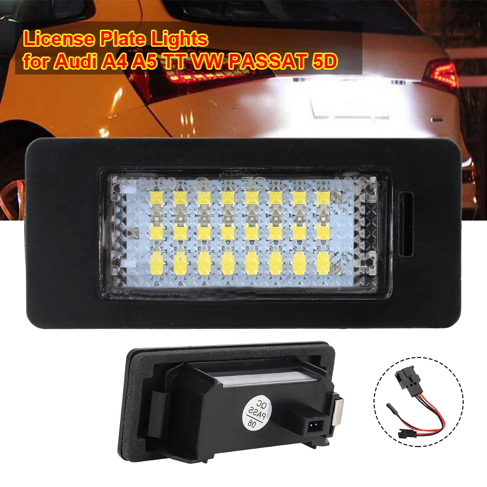 

White Lamps 2pcs LED Car Accessories License Plate Number Light For Audi A4 B8 A5 S5 Q5 TT VW PASSAT 5D R36 8T0943021 12V 3W