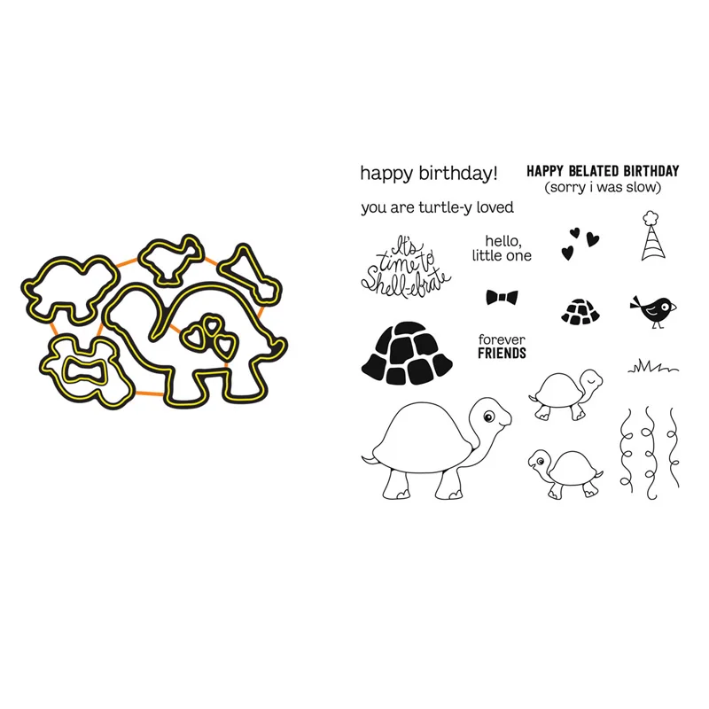 

Turtle Friends Stamp Set and Coordinating Dies birthday, baby, friendship sentiments Clear Stamps For DIY Scrapbooking Craft Die