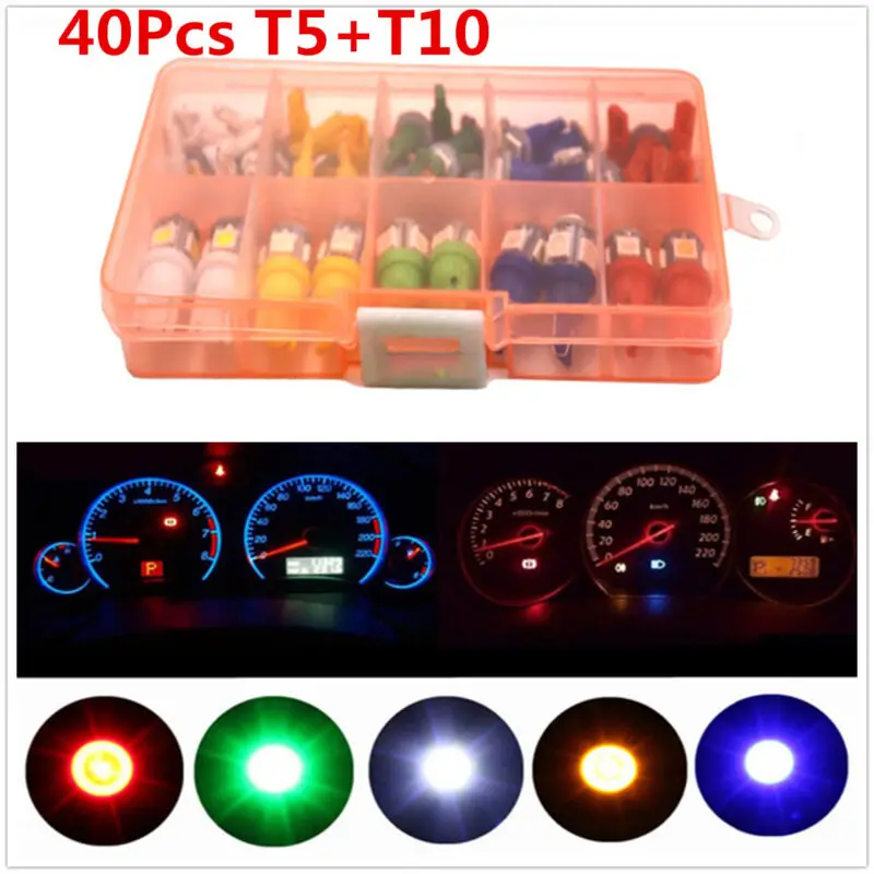 

40Pcs Car Warming Instrument Lamp 12V T5 T10 Panel LED Dashboard Light LED 5050 SMD Bulb Car Atmosphere Ambient Interior Light