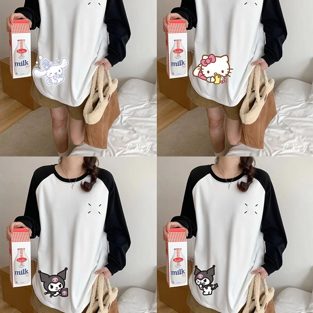 

Cartoon Sanrios Hello Kittys Kuromi Kawaii Cute Winter Girls Korean Version of The Casual Long-Sleeved Women's Thickened T-Shirt