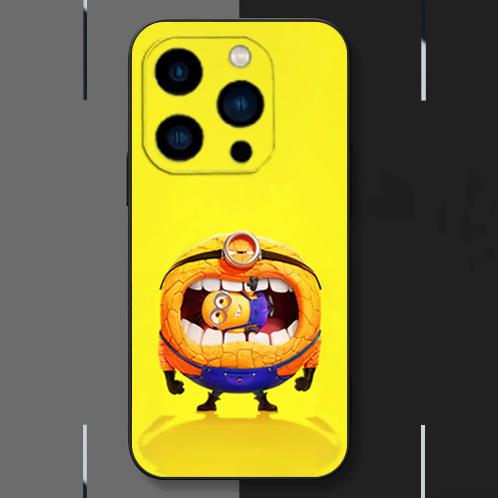 Милый чехол для телефона MINISO M-Minionss iPhone 12 11 13 14 15 16 Max Pro Plus черный мягкий