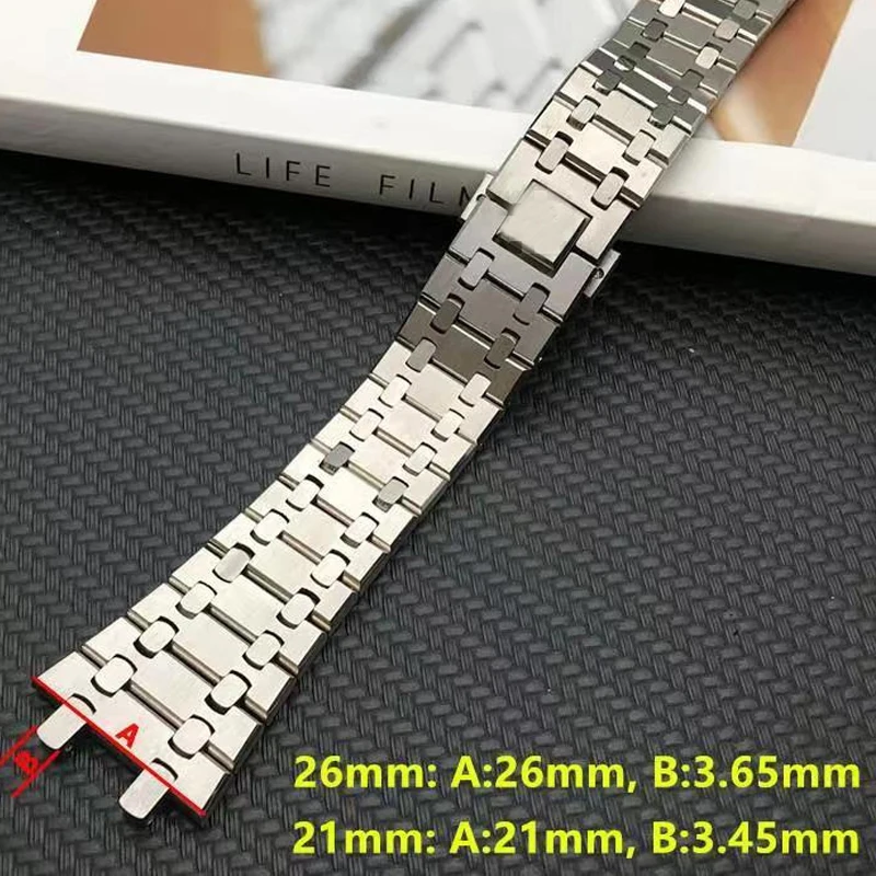 For AP fine steel watch with Royal Oak Offshore series convex interface steel band 21mm 26mm 28mm watch chain men