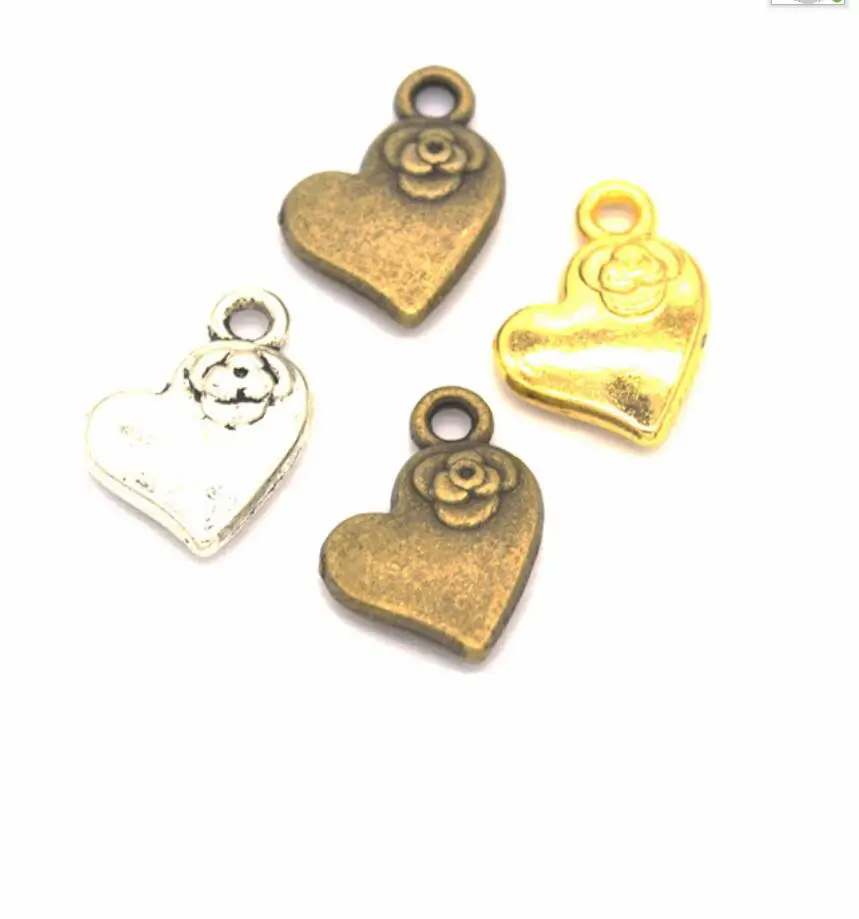 

80pcs 14*13mm Antique Silver Color Heart Flowers Charms Pendant For Jewelry Making DIY Jewelry Findings F0605