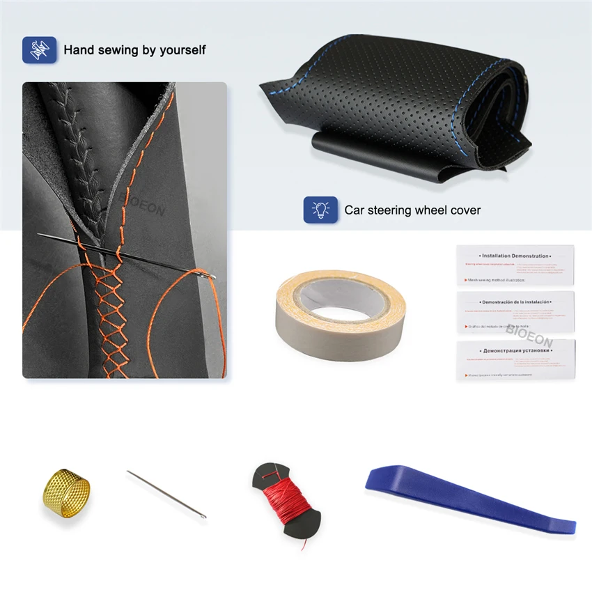 Hand-stitched Black PU Artificial Leather Steering Wheel Cover for Mercedes Benz W639 Viano Vito Sprinter Volkswagen VW Crafter
