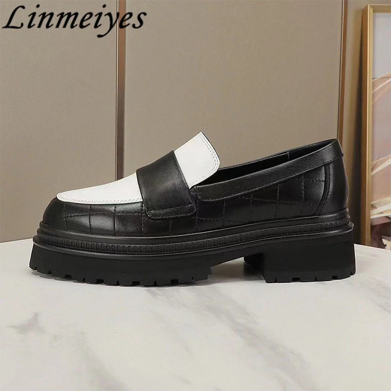 

Туфли женские повседневные из натуральной кожи, толстая подошва, круглый носок, лоферы, универсальные, для прогулок, черные