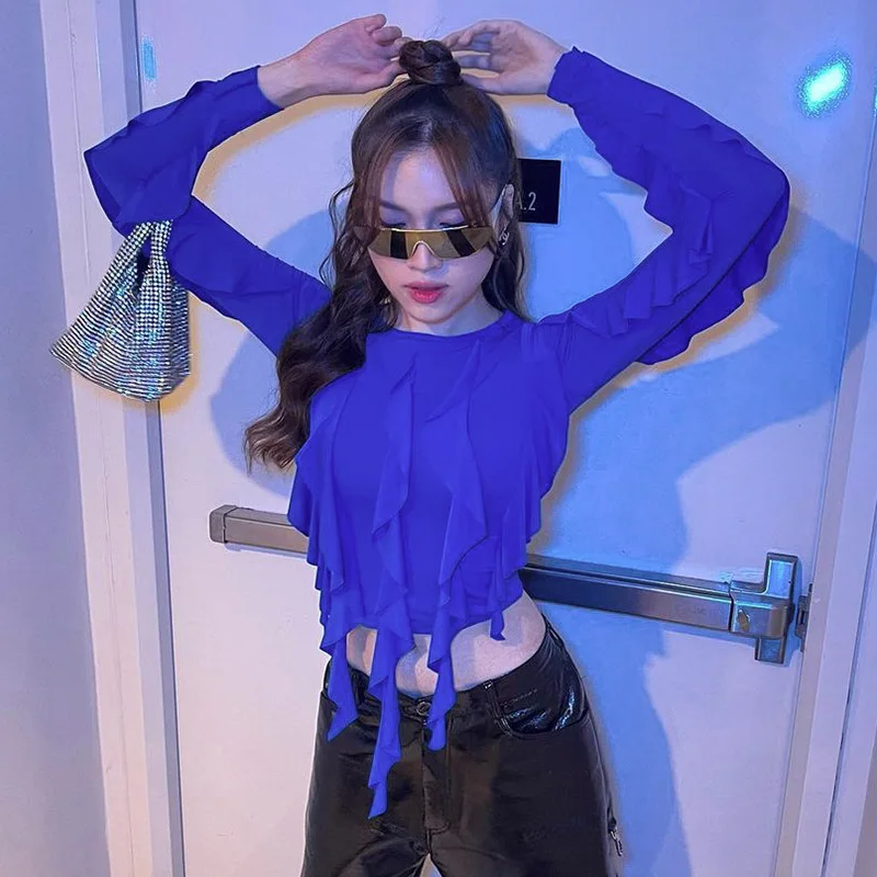 

New Fashion Personality Street Hipster Crewneck Long-Sleeved Slim T-Shirt Top Goth Dark Vintage Mall Gothic Lace Women T-Shirts