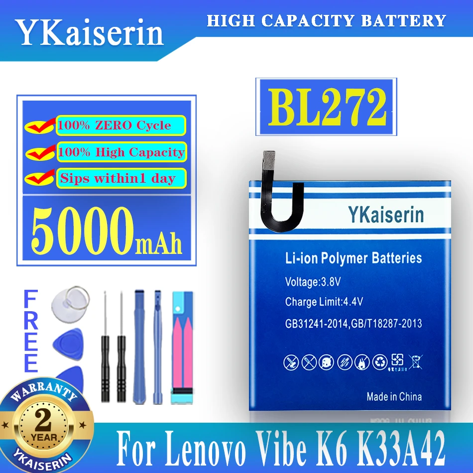 Аккумулятор ykaisin BL272 BL267 для Lenovo K6 Power Vibe K6 K33A42/Vibe K6 K33a48 K33b36 K33b37, сменные батареи