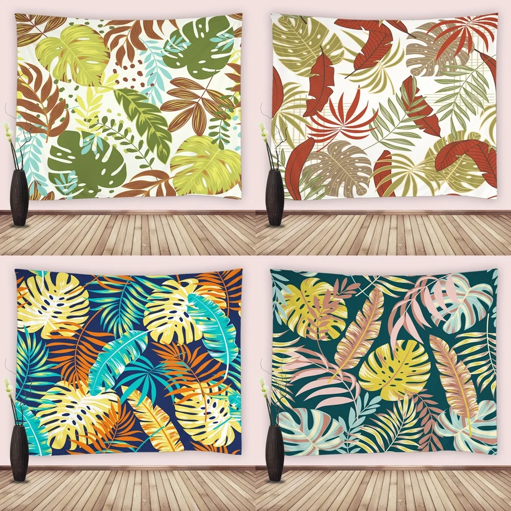 

Colorful Tropical Plant Tapestry Banana Palm Leaves Botanical Wall Hanging Fabric Tapestries Bedroom Dorm Decor Picnic Beach Mat