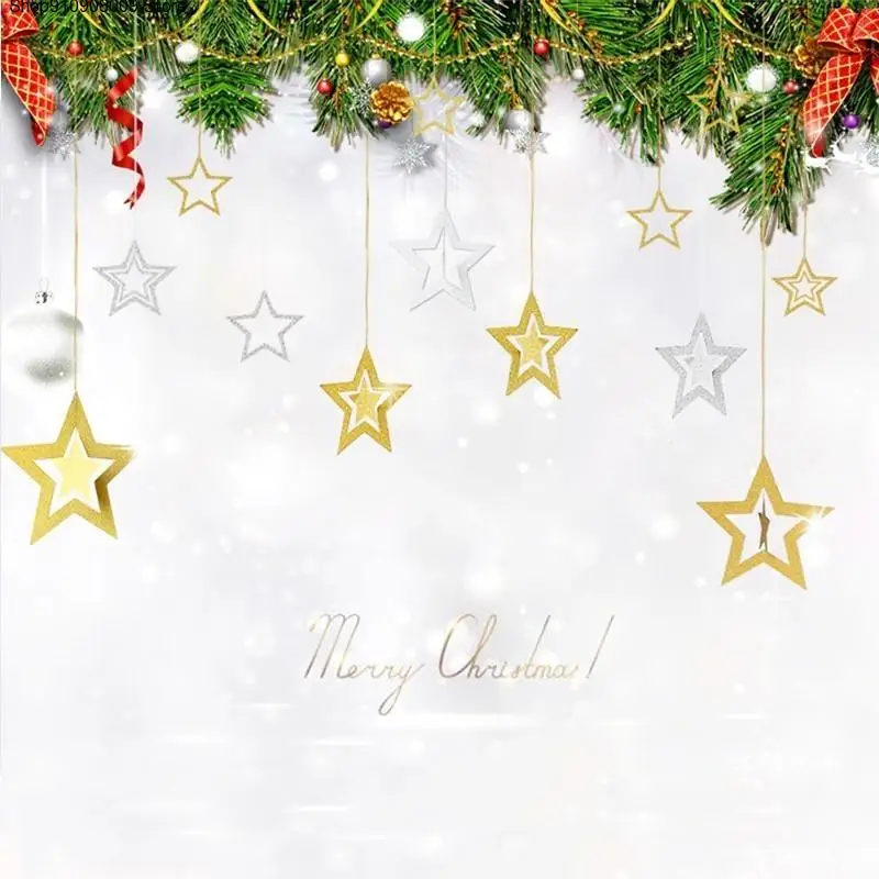 

7PCS Glitter Gold Hollow Star set Pendant Christmas Decorations Tree Ornament Xmas Party Supplies Home New Year Birthday Wedding