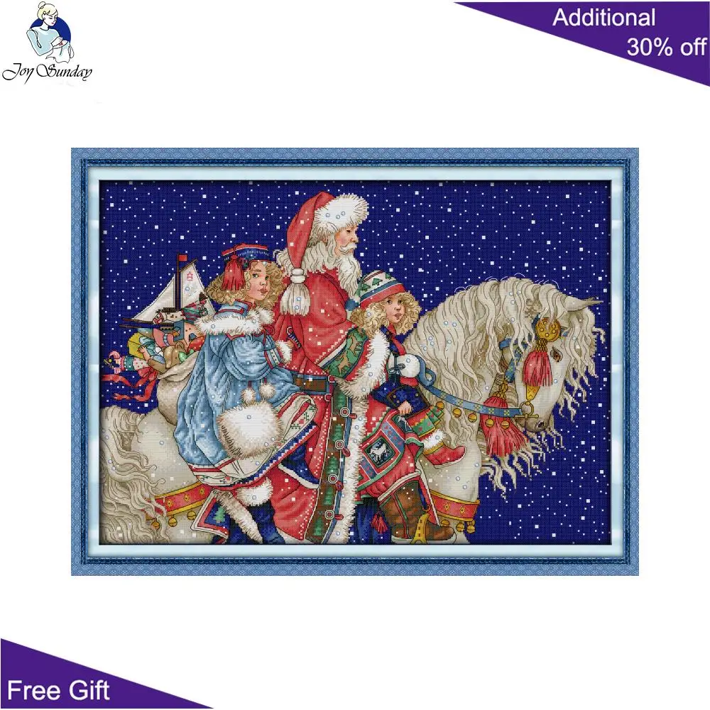 

Joy Sunday Santa Claus And Children On Horseback RA432 Counted And Stamped Home Decor Merry Christmas Cross Stitch kits