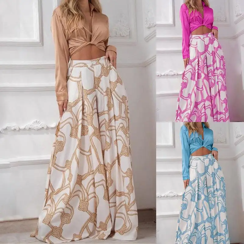 

Autumn 2023 Women's casual suit lapel sexy strapping shirt high waist wide leg pants two-piece set
