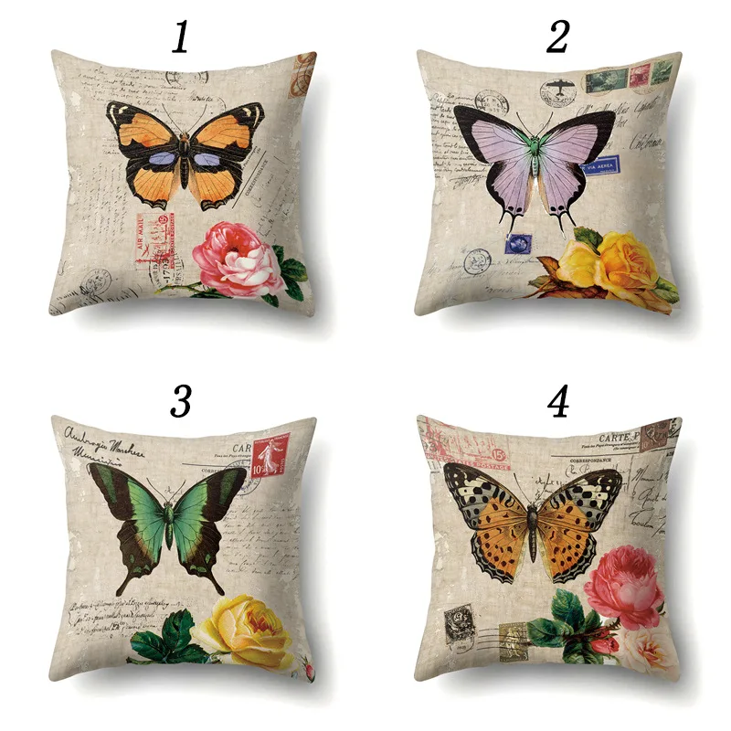 

Retro butterfly bird flower car single pillow cover sofa office cushion cover living room waist cover bedroom