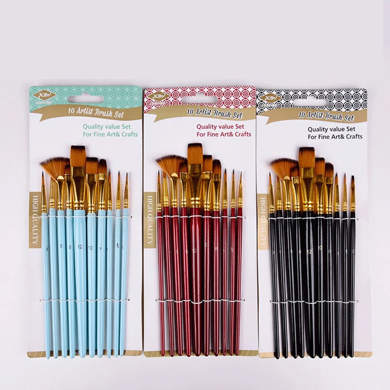

10pcs Paint Brush Set Multiple Styles Nylon Hair Short Rod Brown Painting Brush Watercolor Brush Art Supplies for Painting