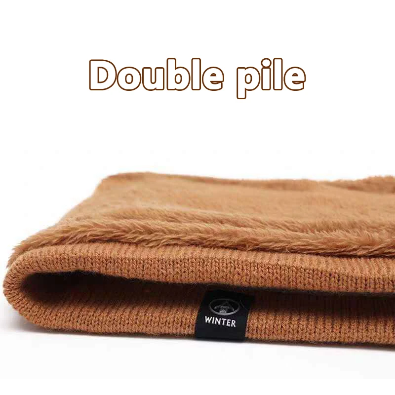 Зимний вязаный теплый шарф однотонный утепленный шерстяной меховой для шеи снуд