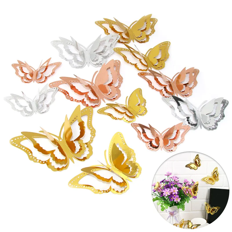 

12Pcs/Set Butterfly Wall Sticker 3D DIY Party Wedding Decoration Stickers Art Decal Kid Room Fridge Home Decor