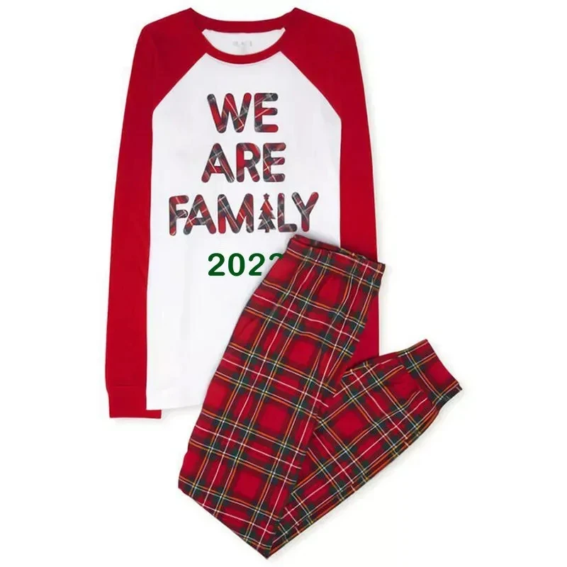 2023 Plus Size We Are Family Christmas Family Matching Sleepwear Pajamas Plus Size Red Plaids Sets