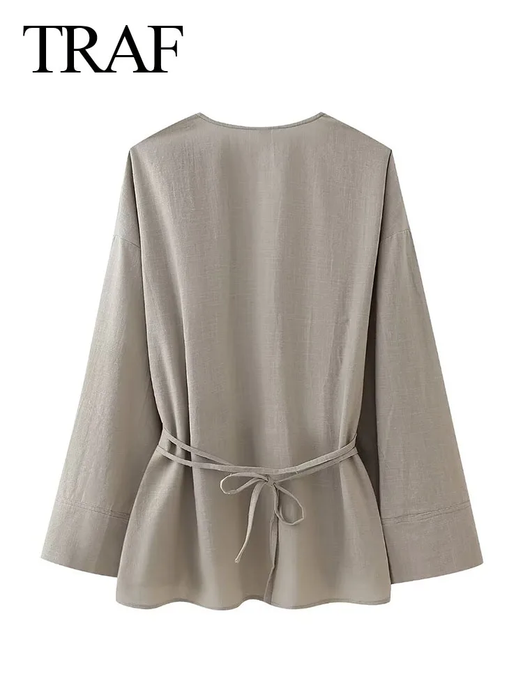 Блузка женская однотонная Асимметричная с V-образным вырезом и большими рукавами