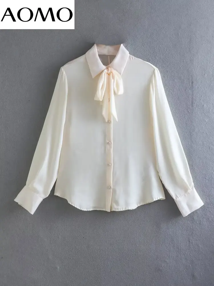 

Женская рубашка с бантом и жемчужинами, на пуговицах