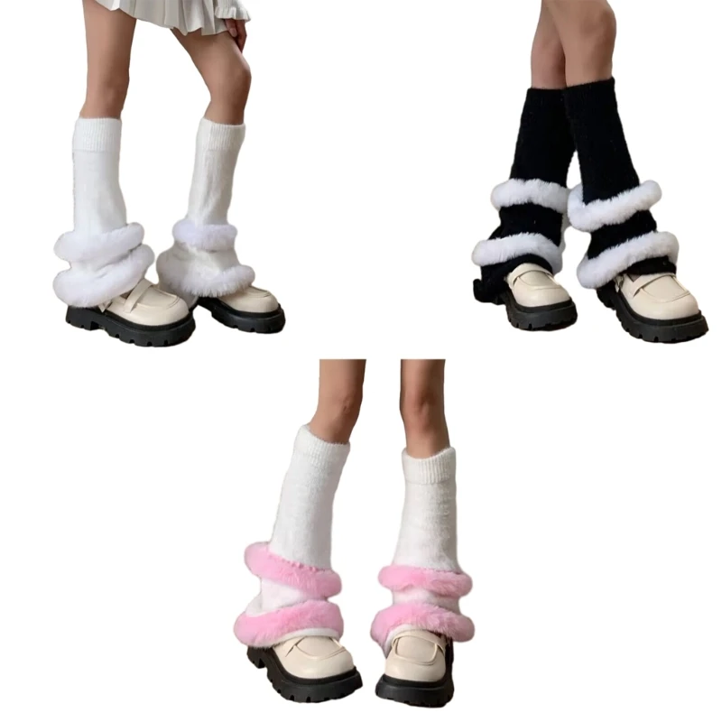 

Women Knitted Leg Warmers Student Girls Harajuku Leg Cover Middle Tube Socks