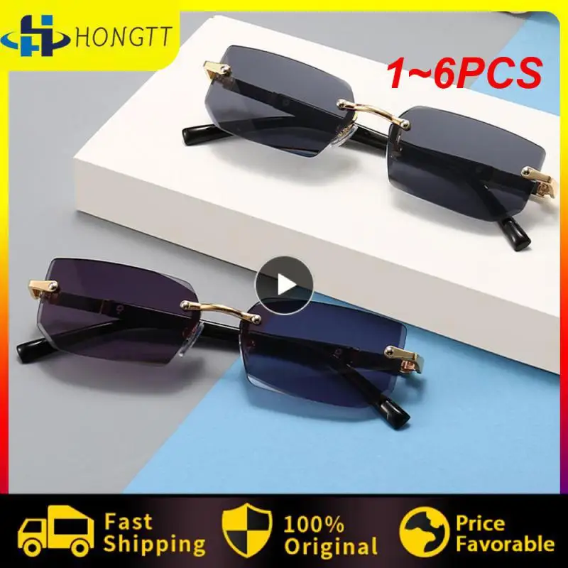 

Очки солнцезащитные без оправы UV400 для мужчин и женщин, Модные прямоугольные солнечные очки с градиентом, в стиле панк, без оправы, с защитой от ультрафиолета, 1-6 шт.