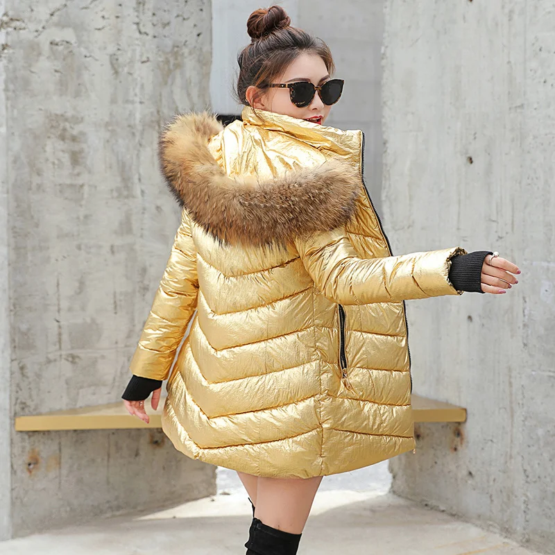 

2022 new Winter women long parkas jackets casual female thicken warm hooded jackets coat windprood shiny big pocket jackets