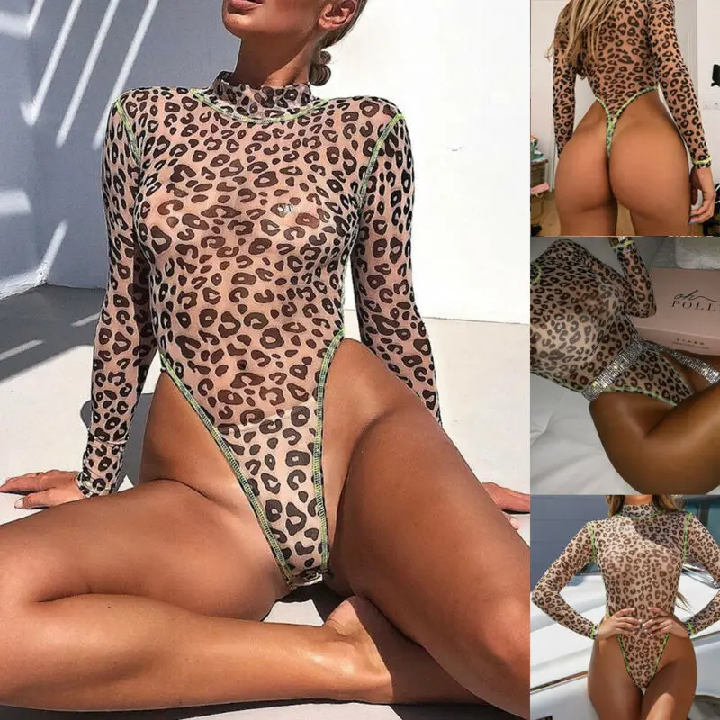 

2021 Summer Sexy Women Leopard Bodysuit High Cut Leotard Thong Clubwear Bodycon Jumpsuit Bodys Romper Tops Overalls For Women
