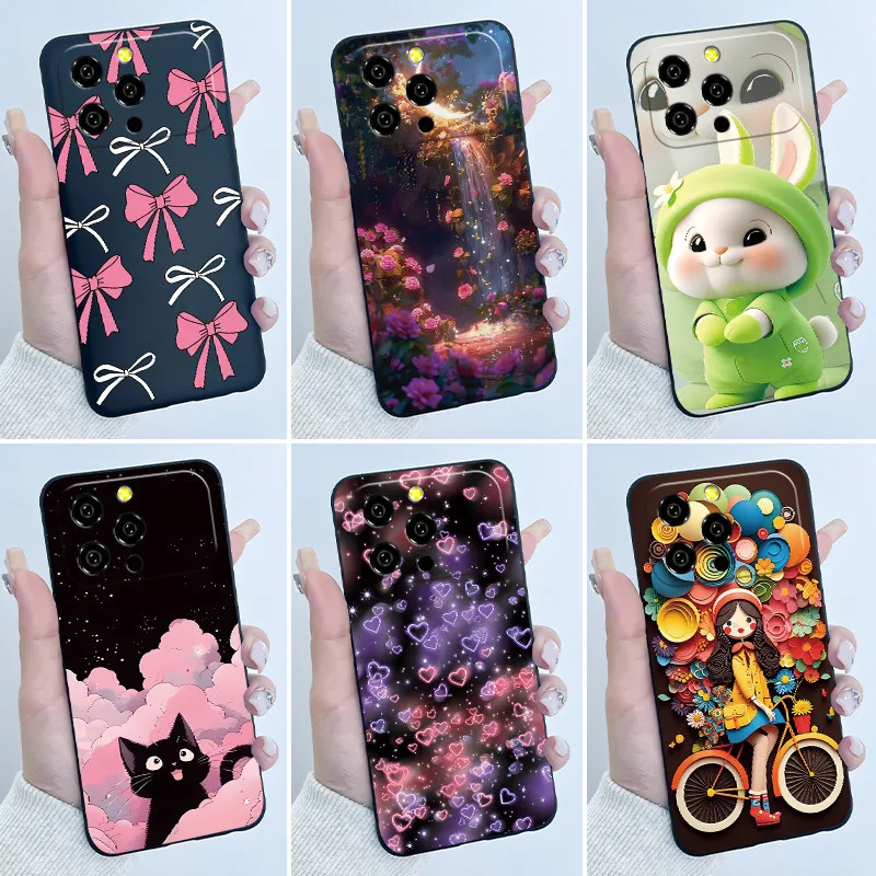 Фото Чехол для телефона Oukitel C17, защитный силиконовый чехол, роскошный, милый, с сердечками, кроликами, забавный мультяшный дизайн, черный, мягкий, из ТПУ, задняя крышка №1