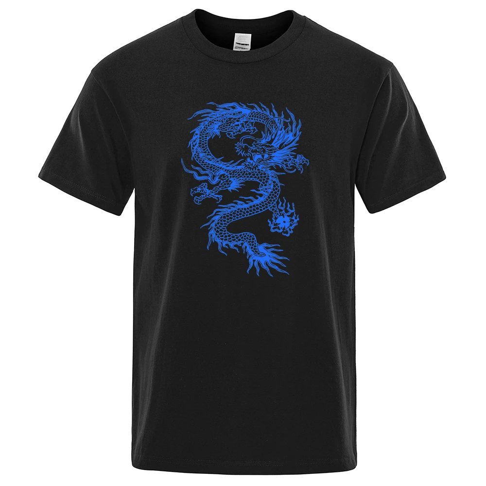 

Summer Anime Cartoon Blue Dragon Printing Male T-Shirts Fashion Hip-Hop Pure Cotton Top Sport Short Sleeve Harajukua Male Tshirt