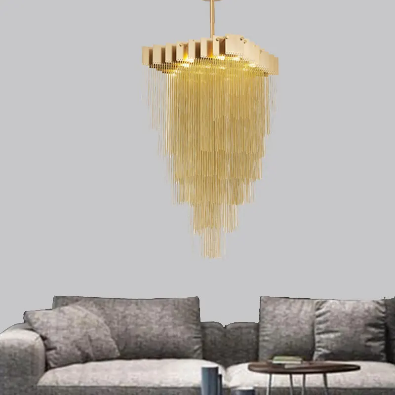 

Post modern aluminum chain tassel chandelier, tassel aluminum chain chandelier, living room, dining room, bedroom light