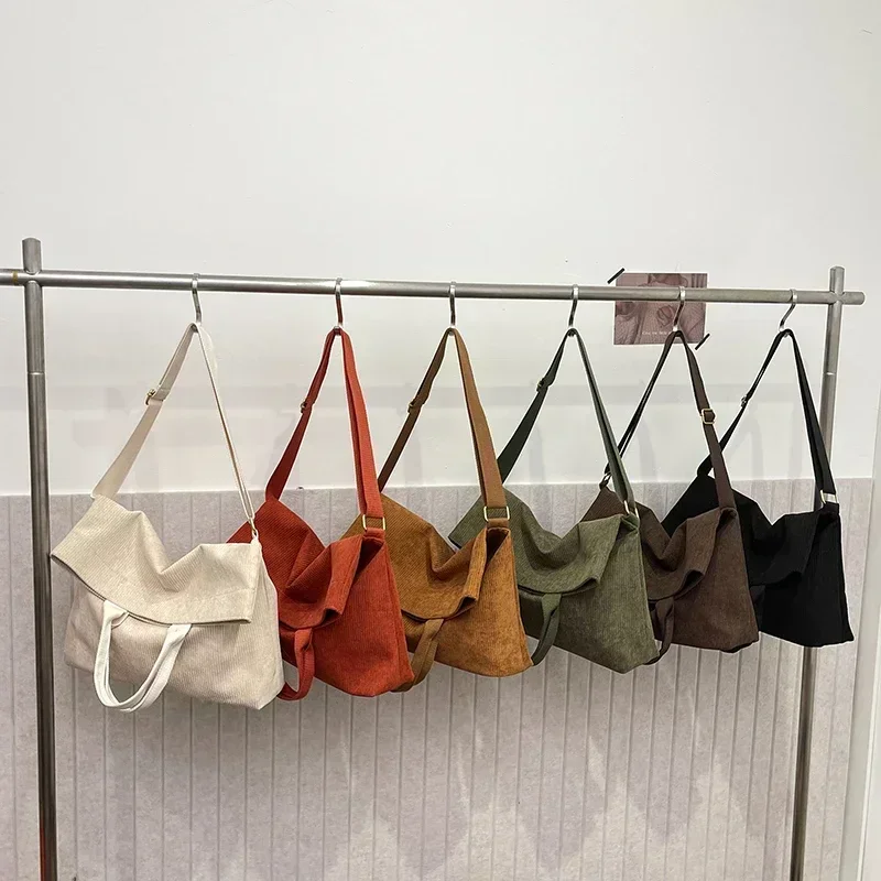 Высококачественные вельветовые сумки через плечо с застежкой новинка 2025 большие