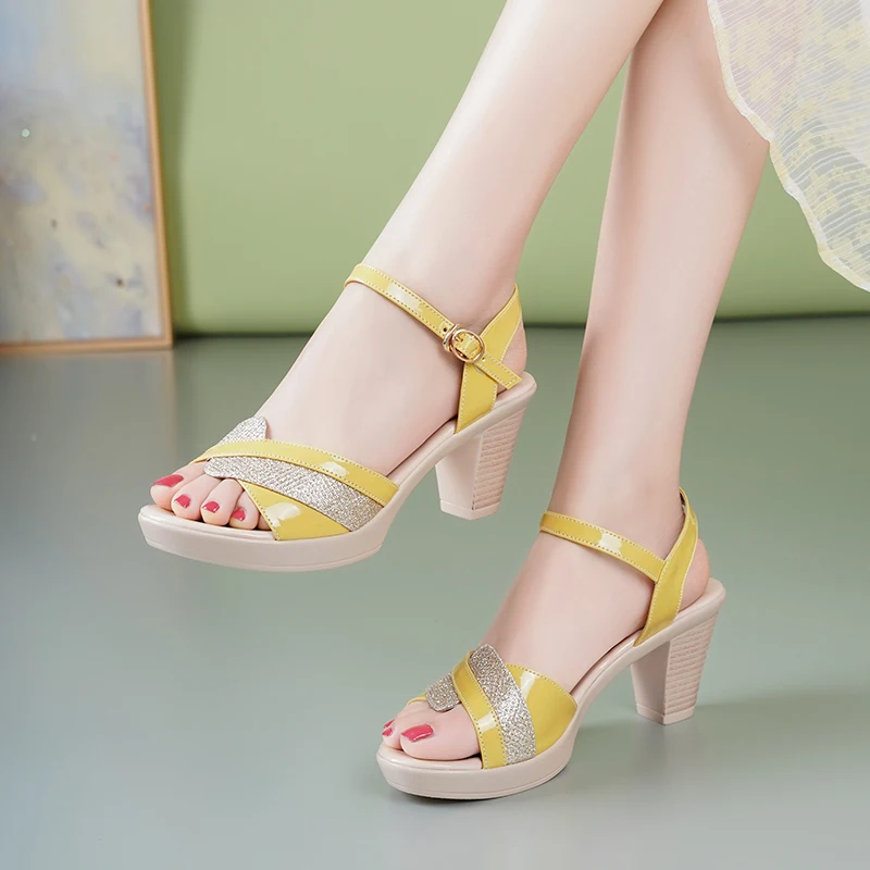 AIYUQI Summer Sandals Women 2023 New Summer Patent Leather Women's Sandals Fashion High Heeled Women's Dress Shoes
