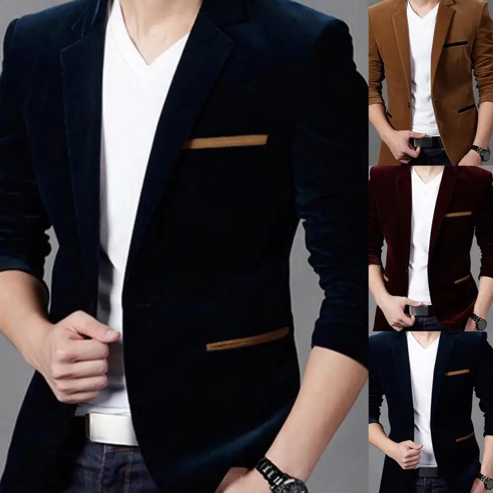 

Blazer Coat Classic Version Male Jacket Velvet Suit Lapel Collar Fashion for Company Business Blazer Men Mens Business Blazers C