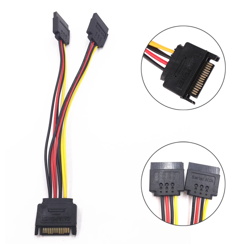 

SATA II Hard Disk Power 15Pin SATA Male To 2 Female 15Pin Power HDD Splitter High Quality Y 1 To 2 Extension Cable 20CM