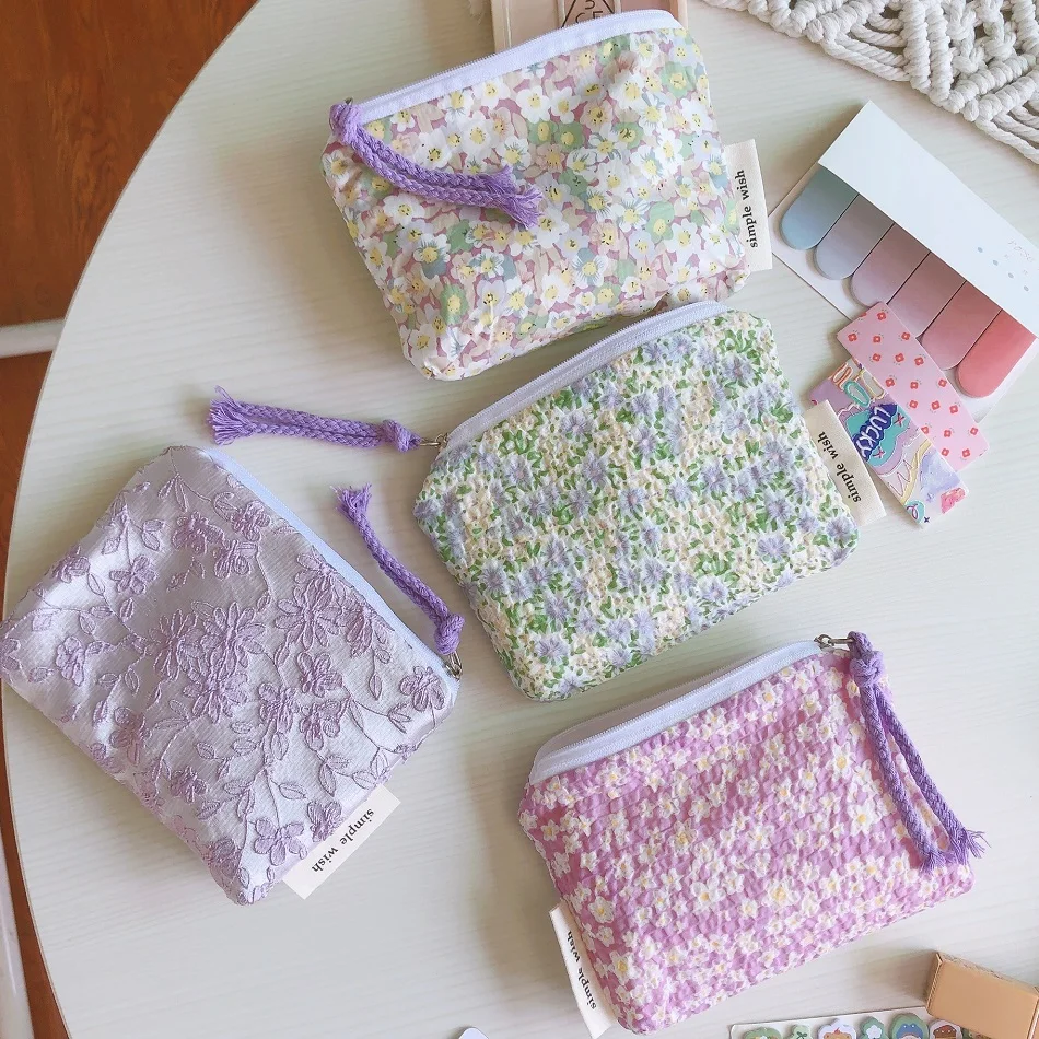 

Mini Cotton Floral Organizer Bags For Women Small Cosmet Makeup Bag Little Coin Sanitary Napkin Pouches Children Cosmetics Cases