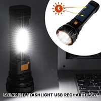 usbsolar rechargeable flashlight cob side light torch lamp outdoor waterproof emergency hand lamp solar led camping light