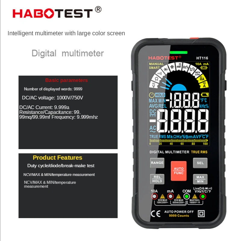 

HT116 Digital Multimeter Automatic Mode Electric Meter Electrician Automatic Universal Meter Tester Meter Transistor Tester