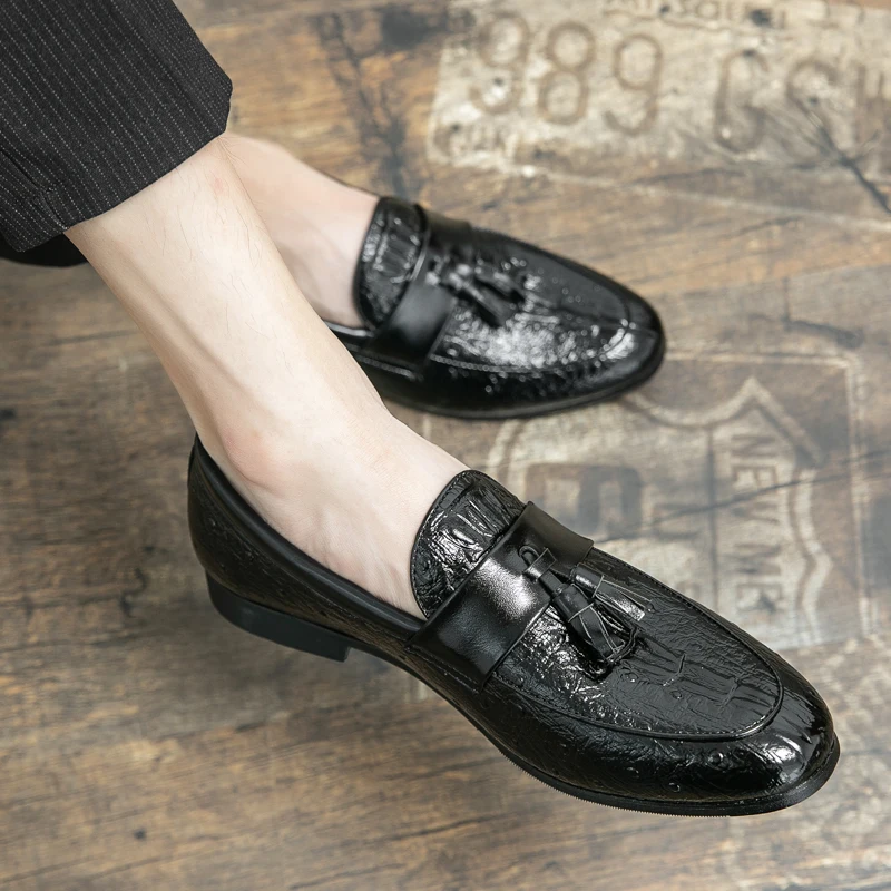 

Luxury Crocodile Pattern High-end Loafers Men's Tassel Slip-on Fashion Thick Bottom Moccasin Casual Shoes Brand Leather Shoes