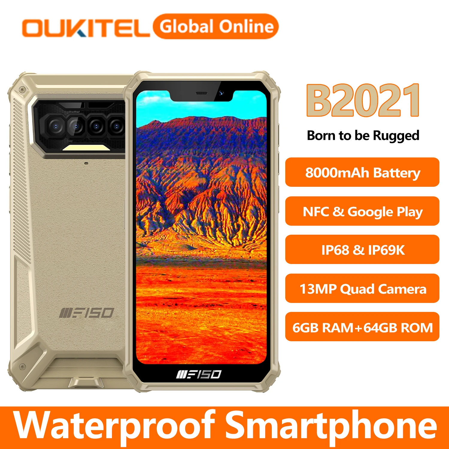 f150 b2021 nfc ip68 waterproof rugged smartphone 13mp quad cameras 5 86 6gb64gb 8000mah android 10 0 octa core mobile phone free global shipping