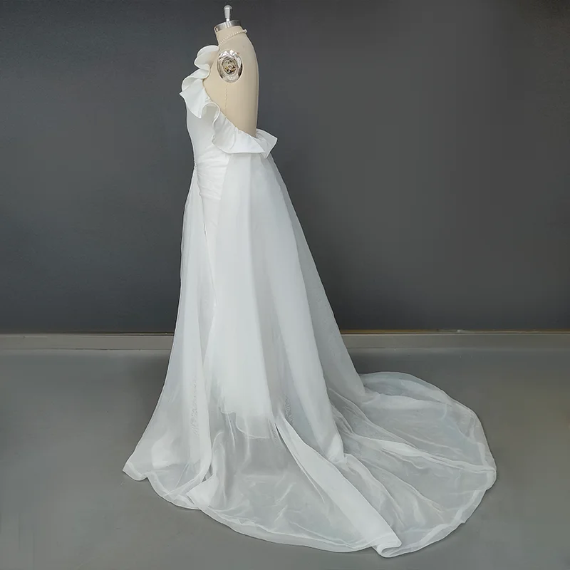 8994 # Изысканное свадебное платье русалки с оборками и жемчугом современное