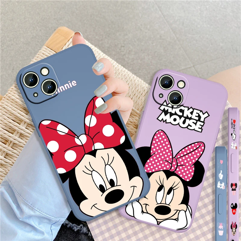 

Mickey Minnie Disney Anime For Apple iPhone 13 12 Mini 11 XS Pro Max X XR 8 7 6 Plus SE 2020 Phone Case Liquid Left Rope Soft