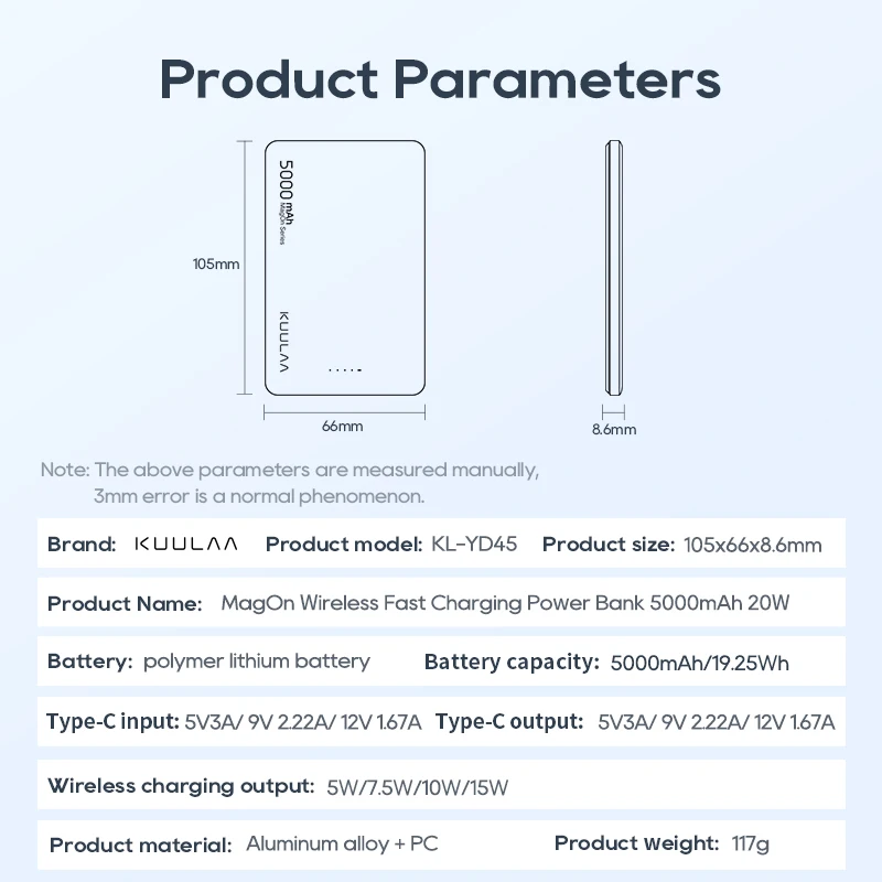 KUULAA 5000 мАч Magsafe Power Bank Магнитная беспроводная быстрая зарядка Внешняя батарея