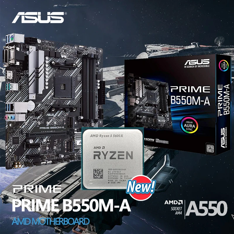 

New AMD Ryzen 5 5600X R5 5600X + ASUS Prime B550M A AM4 B550 3rd Gen Ryzen Gaming Motherboard PCIe 4.0 All New But Without Fan