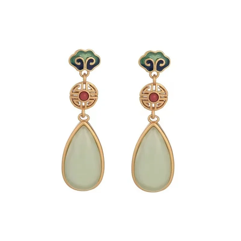 

Enamel Earrings Hetian Yunan Ruby Antique Auspicious Cloud Earrings
