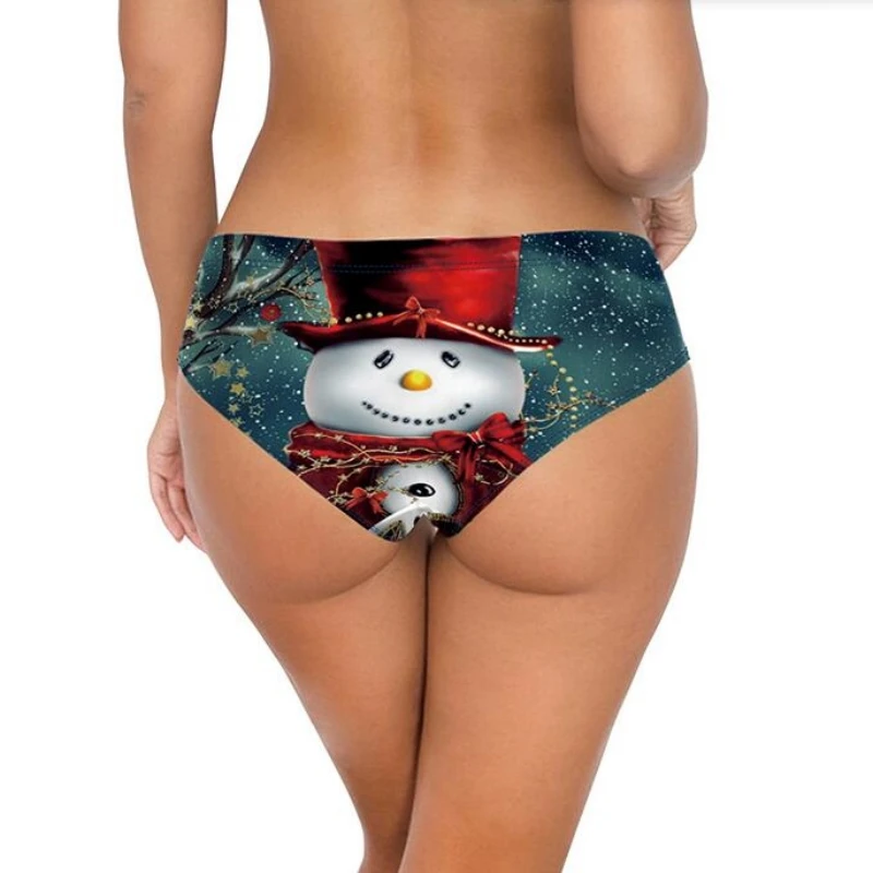 Милое женское нижнее белье с принтом Санта-Снеговика эластичный пояс женские