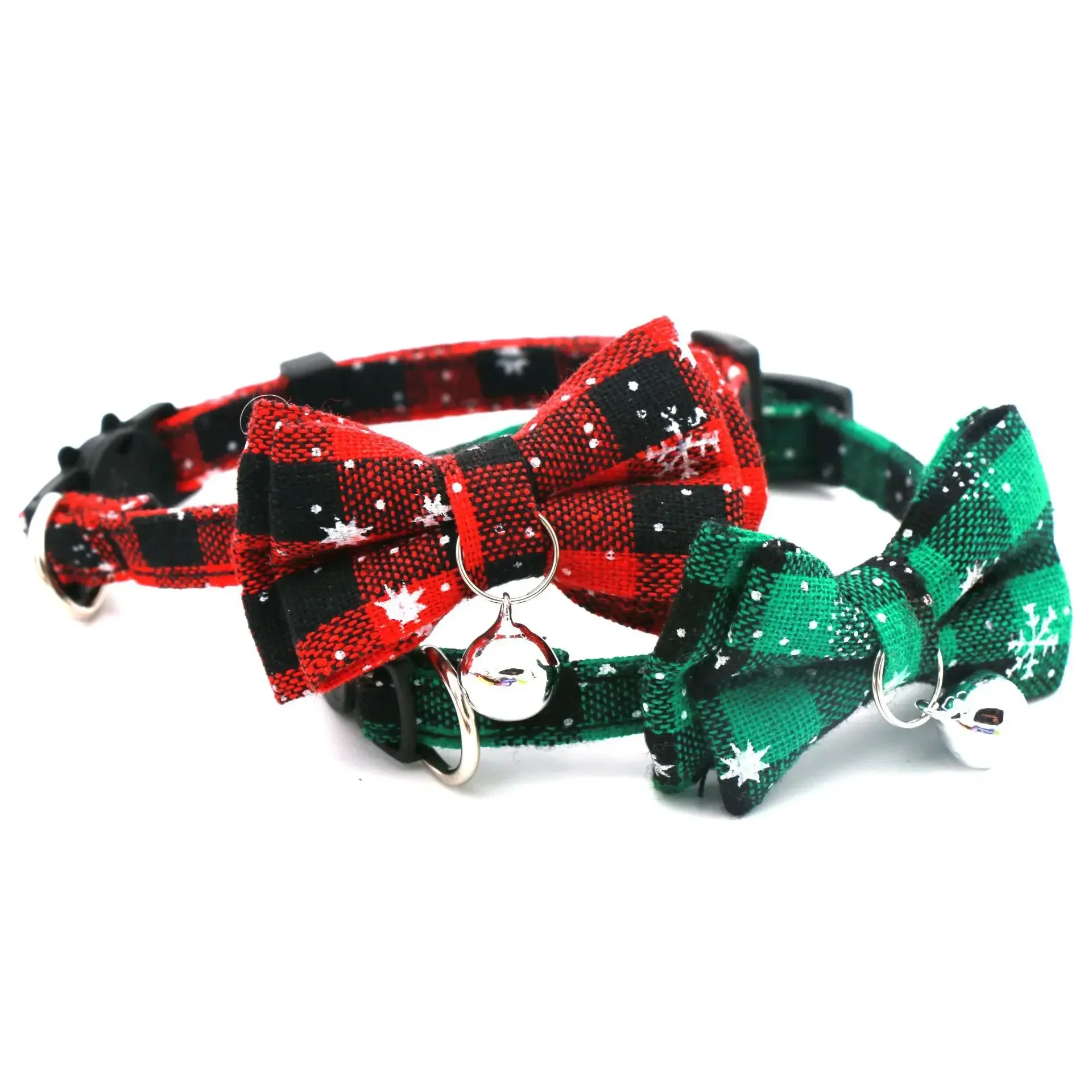 Weihnachten Bowknot Katze kleines Hunde Halsband mit Glocke Plaid Schneeflocke verstellbare abtrenn bare Haustier Schnalle