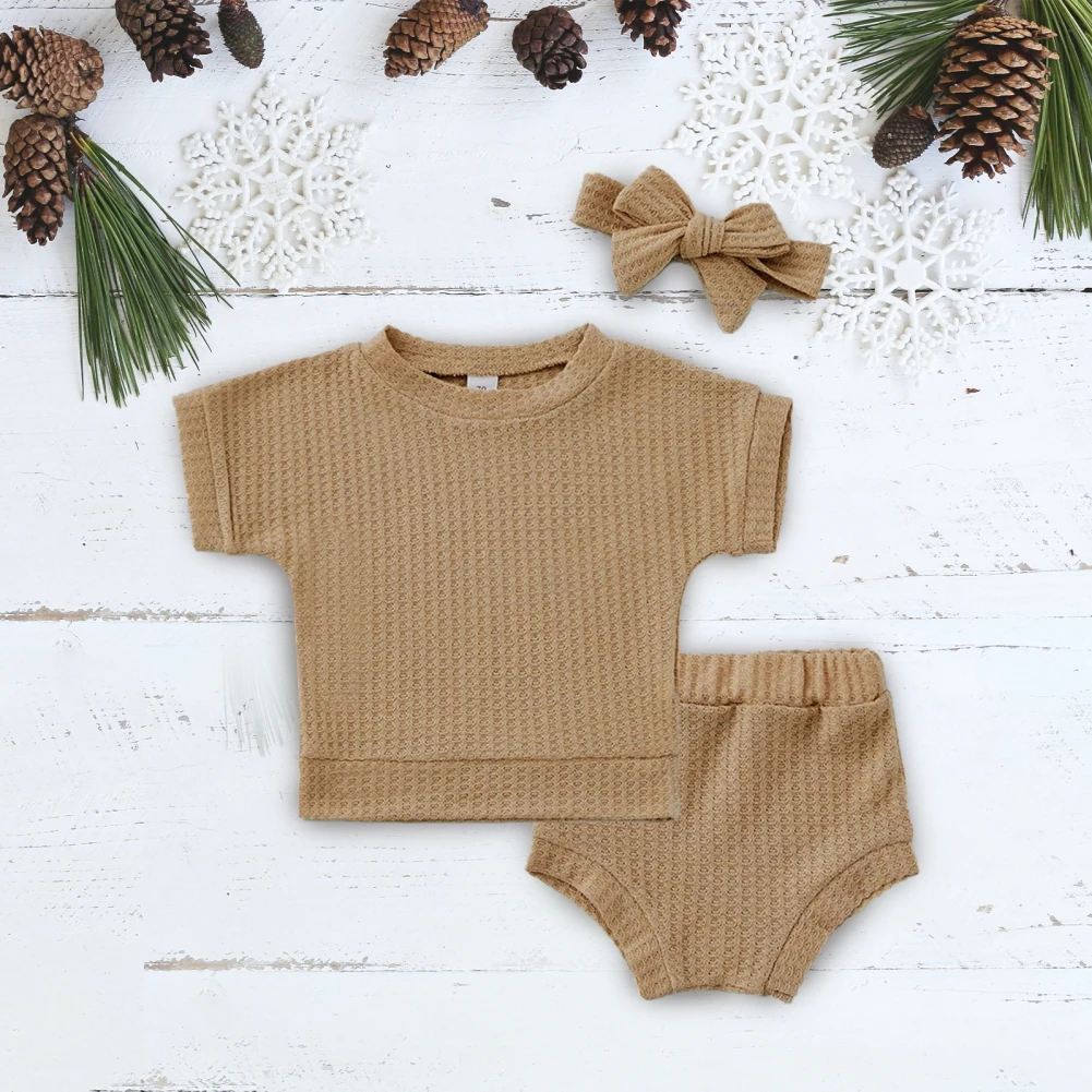 

3 pcs Baby Short-sleeved Tops + Shorts + Headband Set Casual Newborn Infant Outfits 0-24 Months Summer Kids Clothing Set