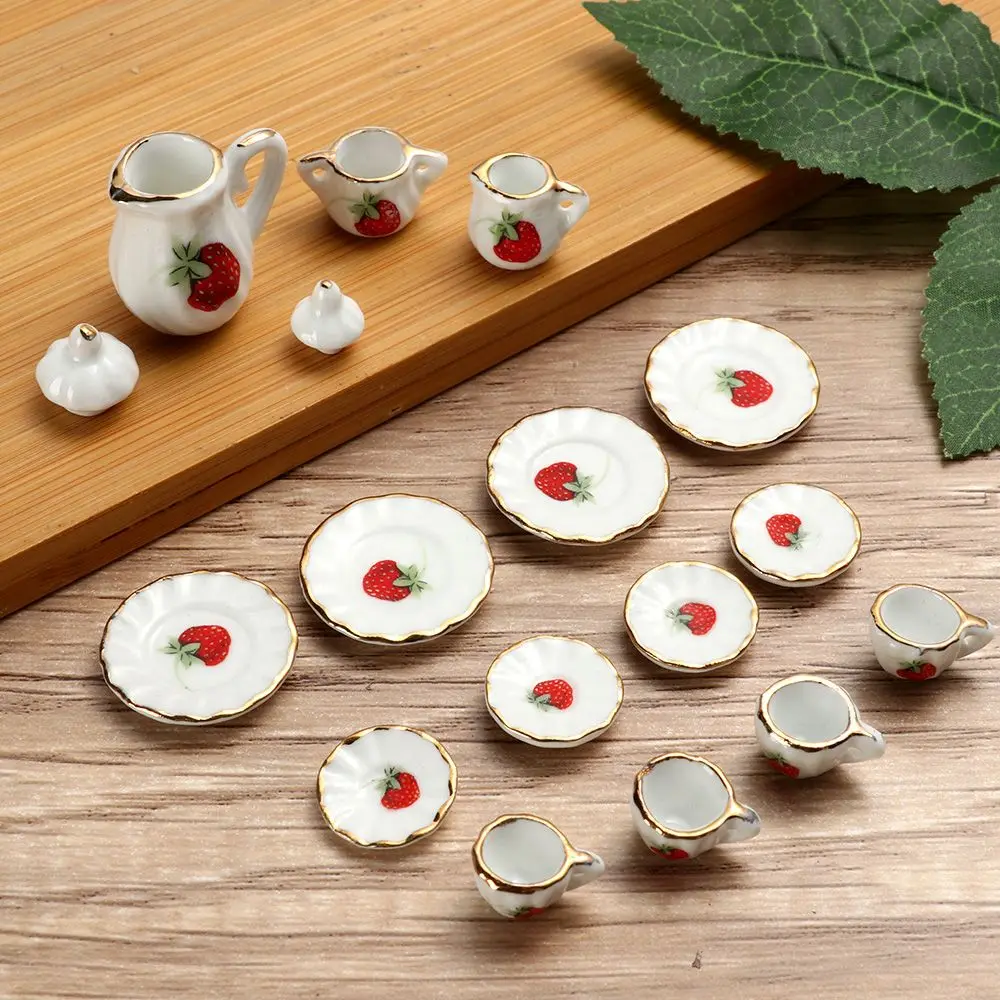 

Toys Dish Cup Plate Dining Ware Flower Printed Cookware Dollhouse Furniture Miniature Tea Cups 1:12 Porcelain Set